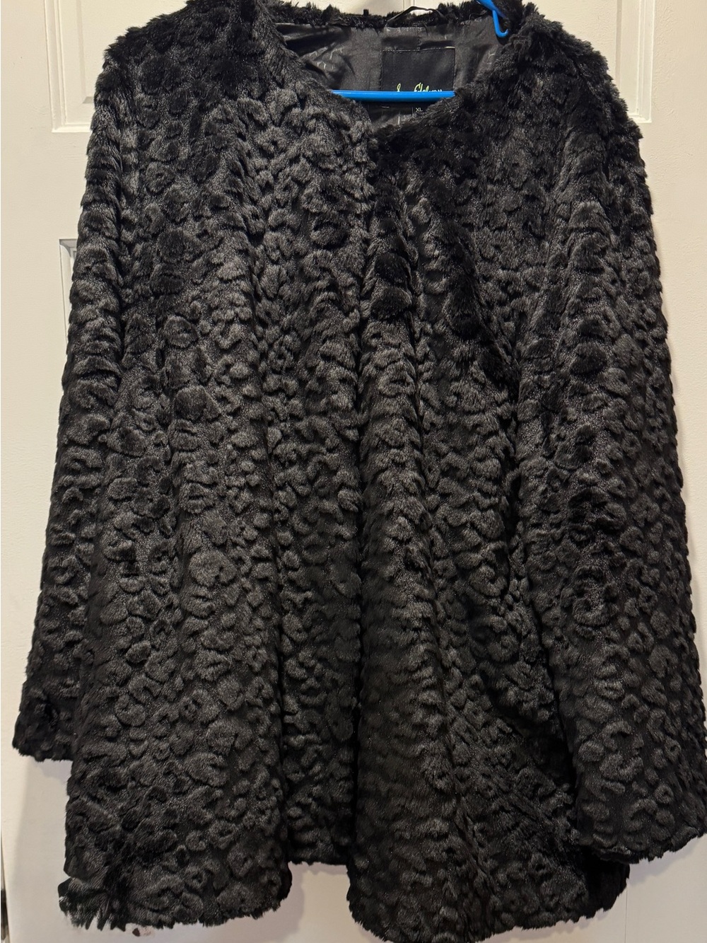 Black Textured Faux Fur Coat